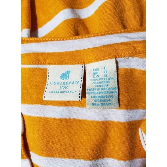 Caribbean Joe Roll Tab Shirt Women's Large Orange Striped V-Neck Long Sleeve Top - Picture 7 of 12